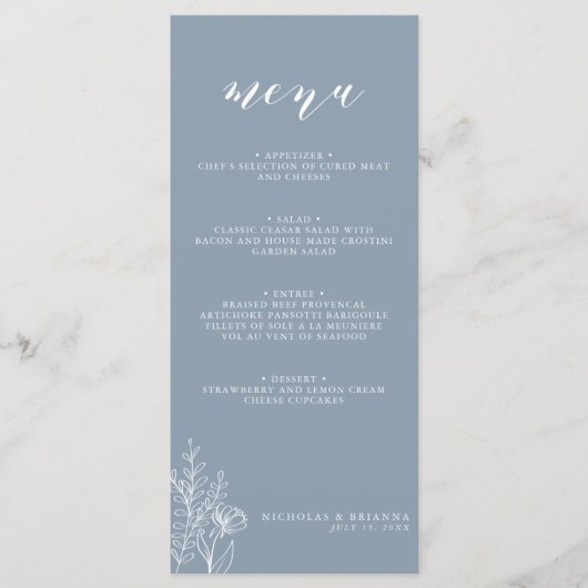 Menu Monogramme Mariage floral minimal Dusty moderne (Devant)