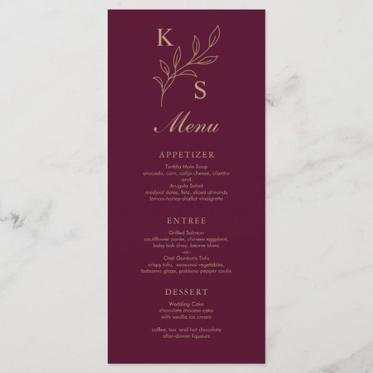 Menu Monogramme Mariage floral minimaliste (Dos)