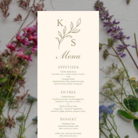 Menu Monogramme Mariage floral minimaliste