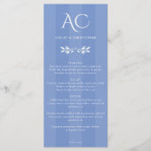 Menu Monogramme minimal Mariage bleu de Cornflower rayé (Devant)