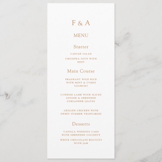 Menu Monogramme minimal Simple Mariage de script or (Devant)