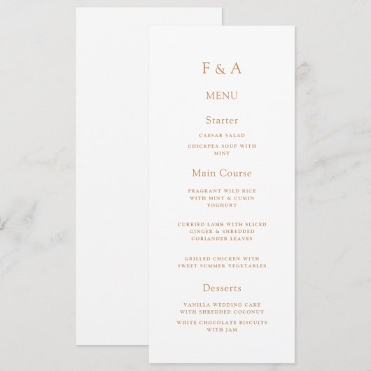 Menu Monogramme minimal Simple Mariage de script or (Devant / Derrière)