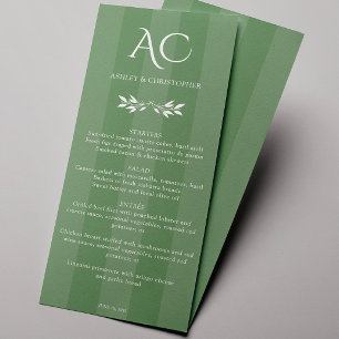 Menu Monogramme minimaliste Mariage vert rayé