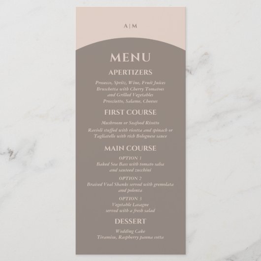 Menu Monogramme minimaliste Taupe Japandi Mariage (Devant)