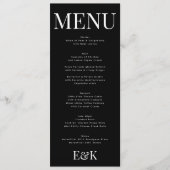 Menu Monogramme moderne élégant Mariage noir blanc (Devant)