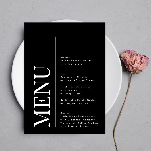 Menu Monogramme moderne élégant Mariage noir blanc