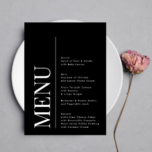 Menu Monogramme moderne élégant Mariage noir blanc