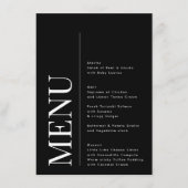 Menu Monogramme moderne élégant Mariage noir blanc (Devant)