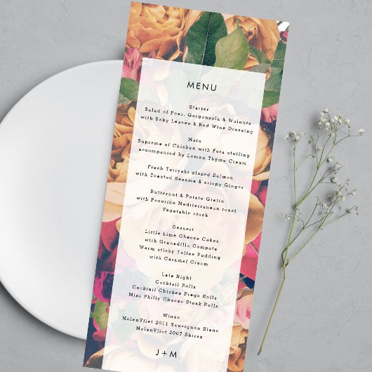 Menu Monogramme moderne Floral Boho Mariage