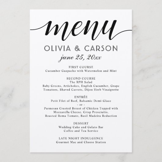 Menu Monogramme moderne Kraft et Mariage de script noir (Devant)