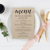 Menu Monogramme moderne Kraft et Mariage de script noir