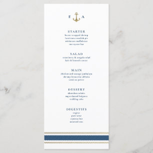 Menu Monogramme nautique Or et Mariage bleu