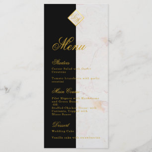 Menu Monogramme noir blanc marbre Faux or