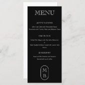 Menu monogramme noir et blanc Personnaliser le Mariage (Devant / Derrière)