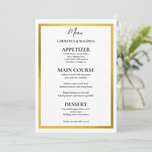 Menu Monogramme Or Mariage simple et élégant (Debout devant)