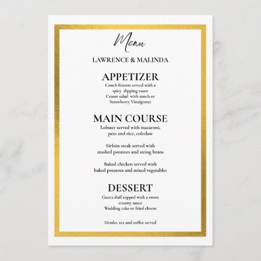 Menu Monogramme Or Mariage simple et élégant (Devant)