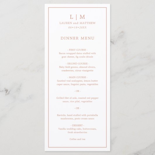 Menu Monogramme Rose Simple Élégant Mariage (Devant)