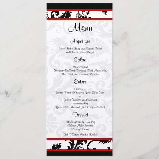 Menu Monogramme rouge noir blanc Damas (Devant)