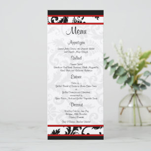 Menu Monogramme rouge noir blanc Damas