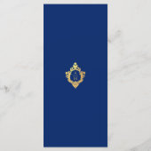 Menu Monogramme Royal Blue Faux Gold Foil Crest Mariage (Dos)
