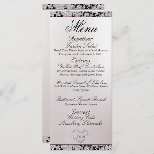 Menu Monogramme, ruban et Parties scintillant - Mariage (Devant / Derrière)