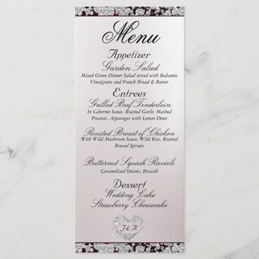 Menu Monogramme, ruban et Parties scintillant - Mariage (Devant)