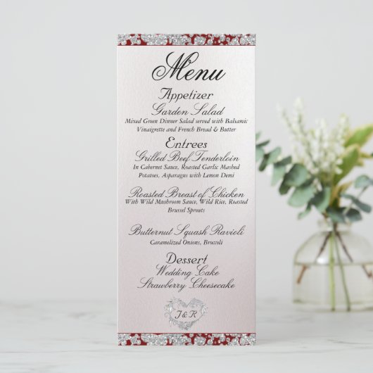 Menu Monogramme, ruban et Parties scintillant - Mariage (Debout devant)
