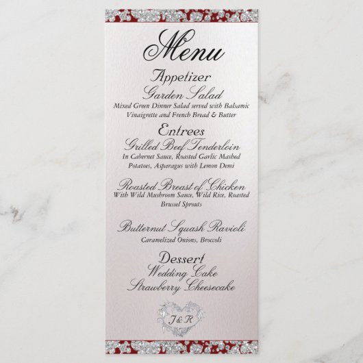 Menu Monogramme, ruban et Parties scintillant - Mariage (Devant)