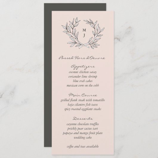 Menu Monogramme rustique rousse Wreath Weddin Accueil M (Devant / Derrière)