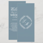 Menu Monogramme Script Branch Dusty Blue Wedding Progra (Devant / Derrière)