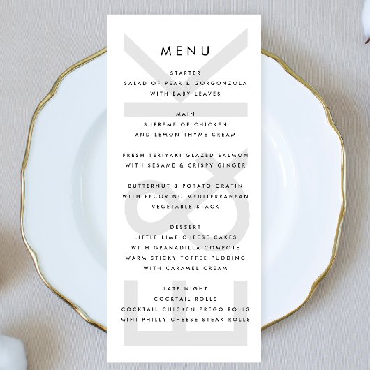Menu Monogramme simple noir ultra moderne