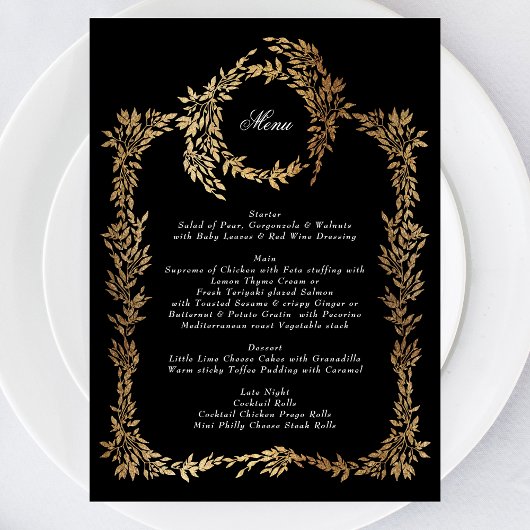 Menu Monogramme traditionnel Noir Crest Mariage classiq