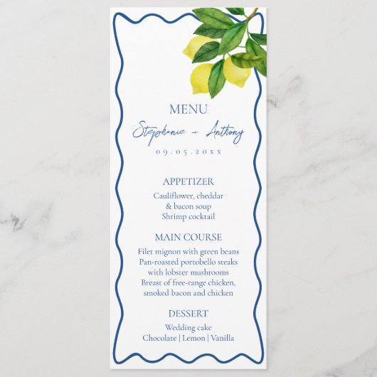 Menu Monogrammes Citrus citron, Mariage frontalier de l (Devant)