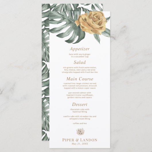 Menu Monstère d'or Mariage à fleurs d'oasis tropicale (Devant / Derrière)