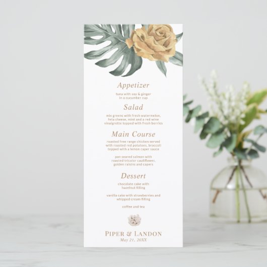 Menu Monstère d'or Mariage à fleurs d'oasis tropicale (Debout devant)