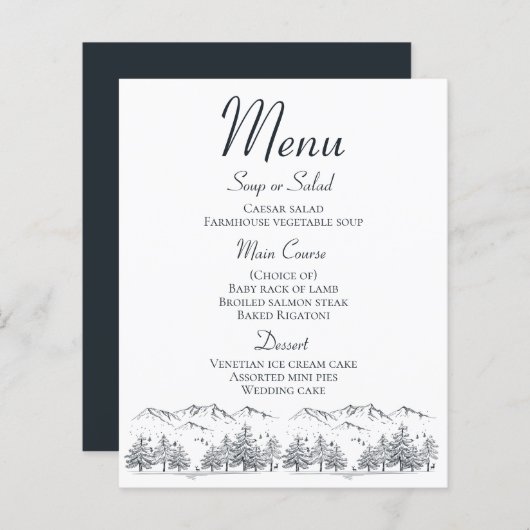 Menu Montagne Rustique Mariage Pays Hiver (Devant / Derrière)