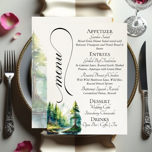 Menu Montagnes aquarelles & monogramme