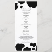 Menu Moo Cow Spots Imprimer Black White Wedding Program (Dos)