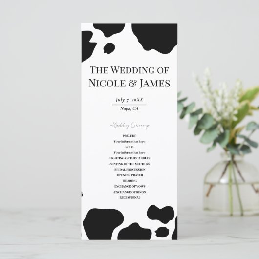 Menu Moo Cow Spots Imprimer Black White Wedding Program (Debout devant)