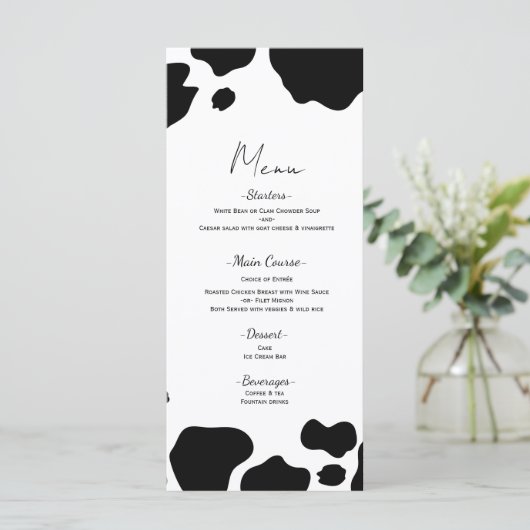 Menu Moo Cow Spots Imprimer Mariage noir blanc (Debout devant)