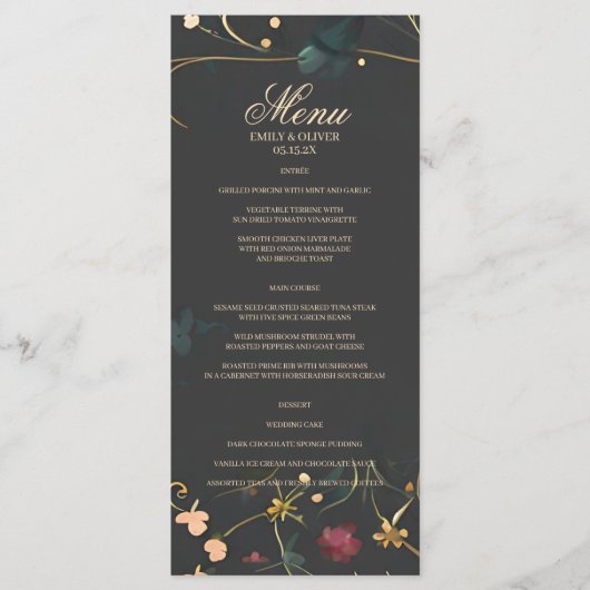 Menu Moody Abstrait Floral Boho Handfasting (Devant)