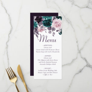 Menu Moody Boho Eggplant Purple Floral Bouquet de cou