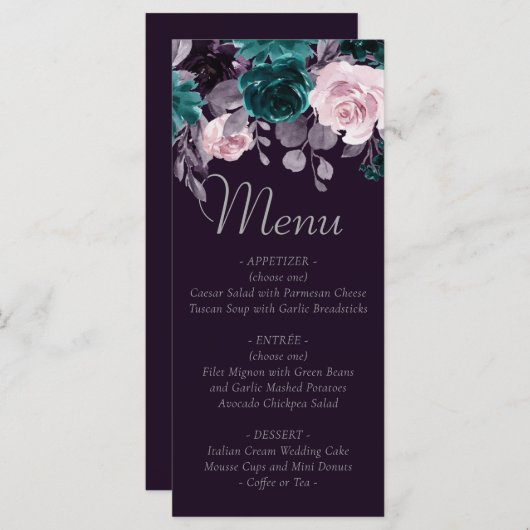 Menu Moody Boho | Grotte foncée pourpre et Turquoise (Devant / Derrière)