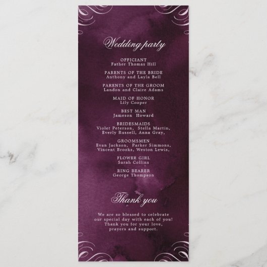 Menu Moody classique Masala Calligraphy Wedding Program (Dos)