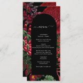 Menu Moody Florals Arc Noir Bourgogne Rouge Mariage (Devant / Derrière)