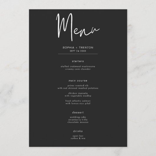 Menu Moody foncé minimal Mariage simple (Devant)