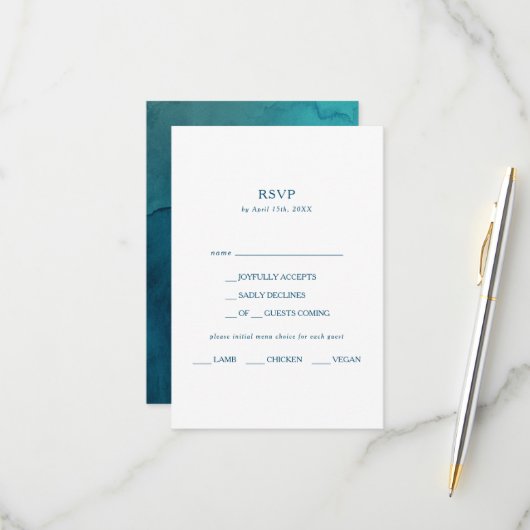 Menu Moody Ocean Waterverf Keuze RSVP-kaart (Voorkant / Achterkant in situ)