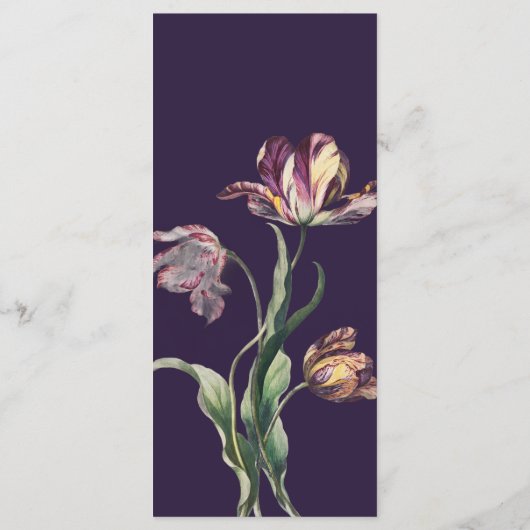 Menu Moody Watercolor Purple Tulips Mariage (Dos)