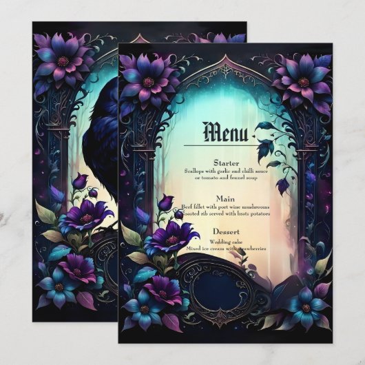 Menu Moonlit Raven | Suite de mariage florale gothique (Devant / Derrière)