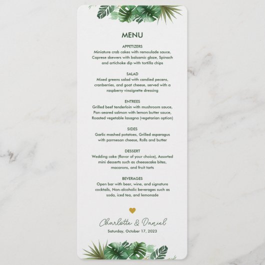 Menu Motif d'aquarelle topique | MARIAGE (Devant)